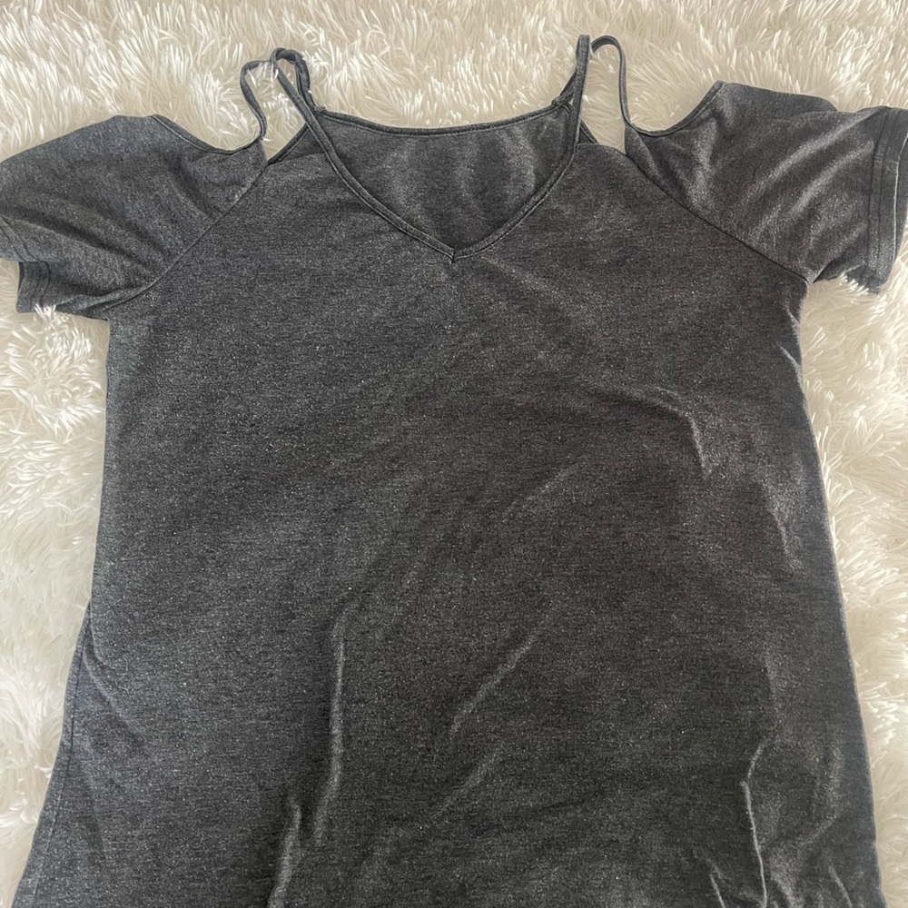Women's Gray Cold Shoulder Top